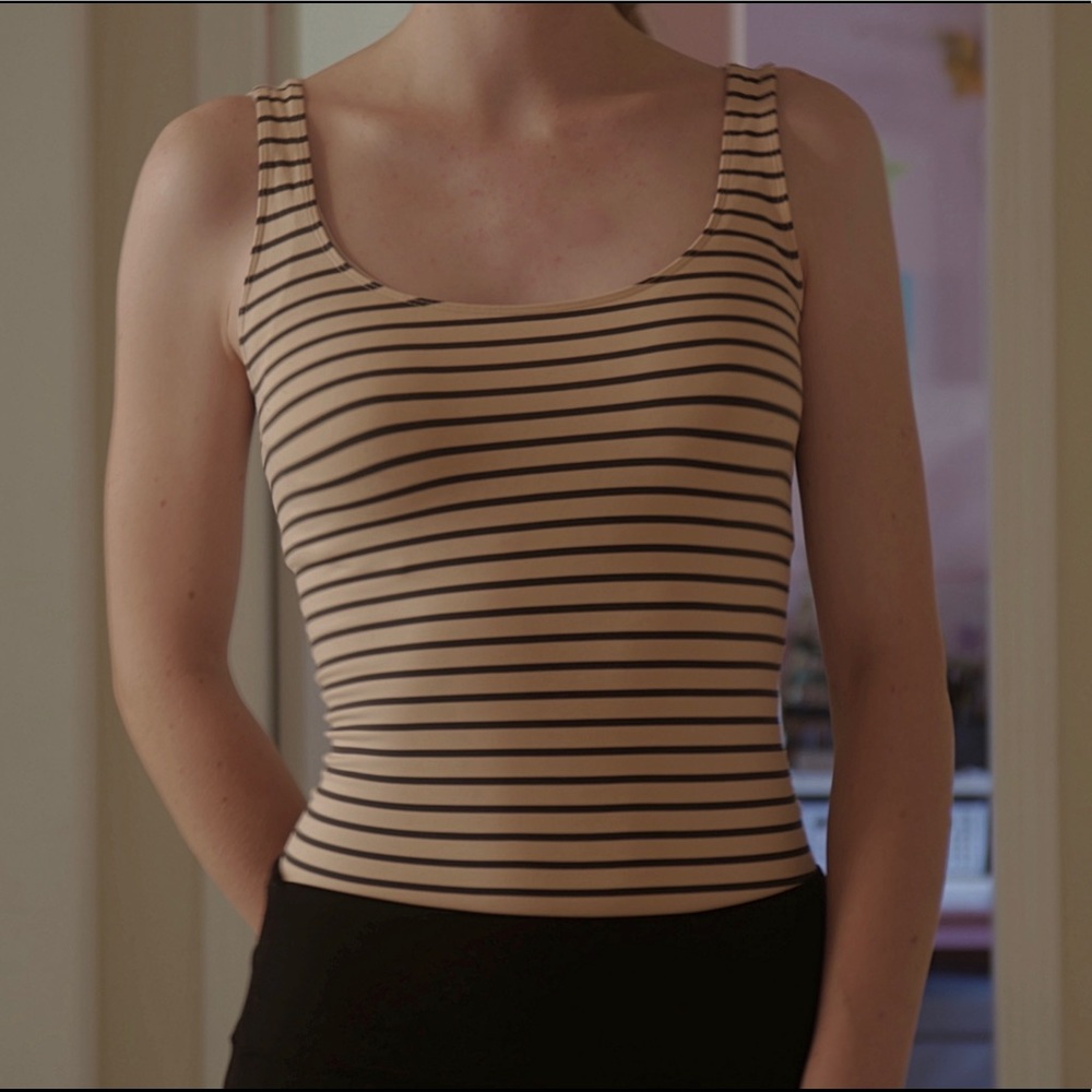 Aritzia Babaton Tank Top Cream/Dark Grey Stripes